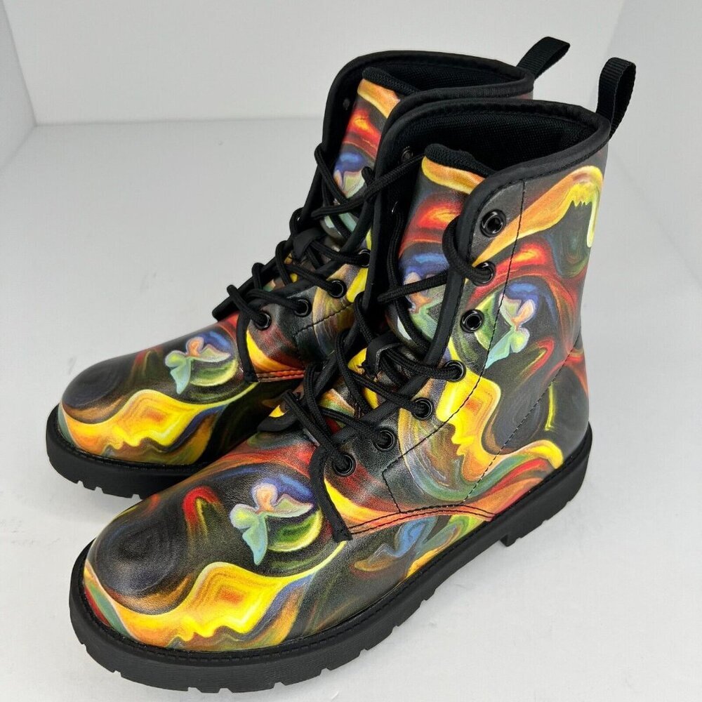 Womens Multicolor Butterfly Colorful Spiritual 3 Handcrafted Size 6 Combat Boots